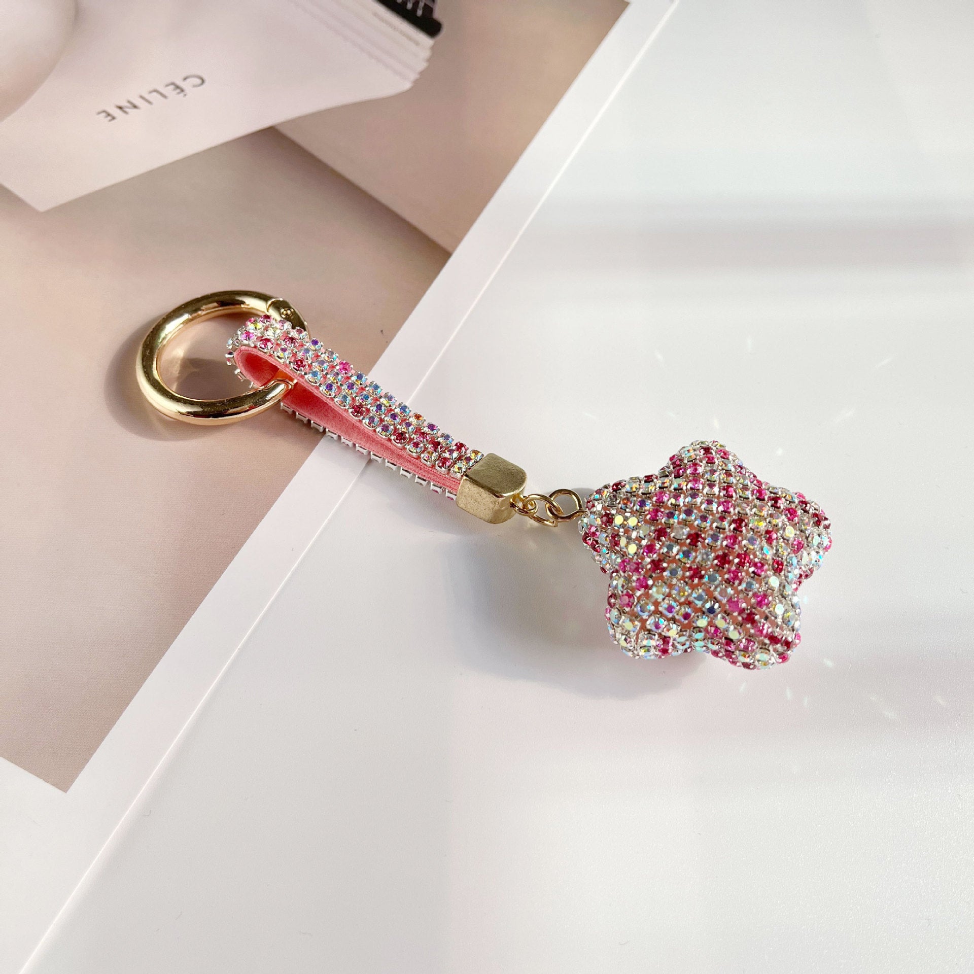 Wholesale Full Set Diamond Five Pointed Star Keychains